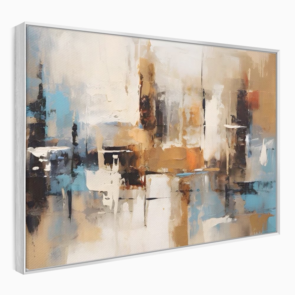 Tablou canvas cu pictura abstracta cu linii verticale, in rama de aluminiu argintiu